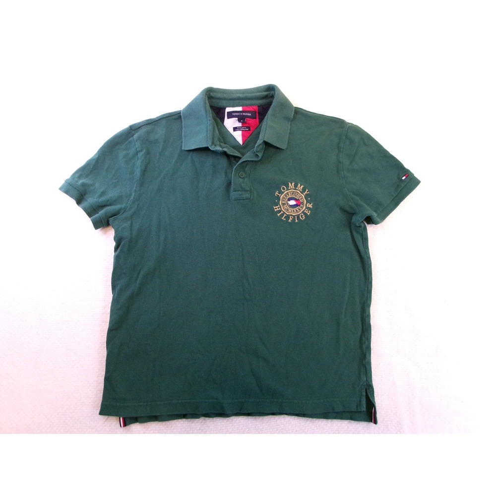 Tommy Hilfiger Mens Green Crest Logo Pique Polo Shirt Regular Fit 78J5003 Medium